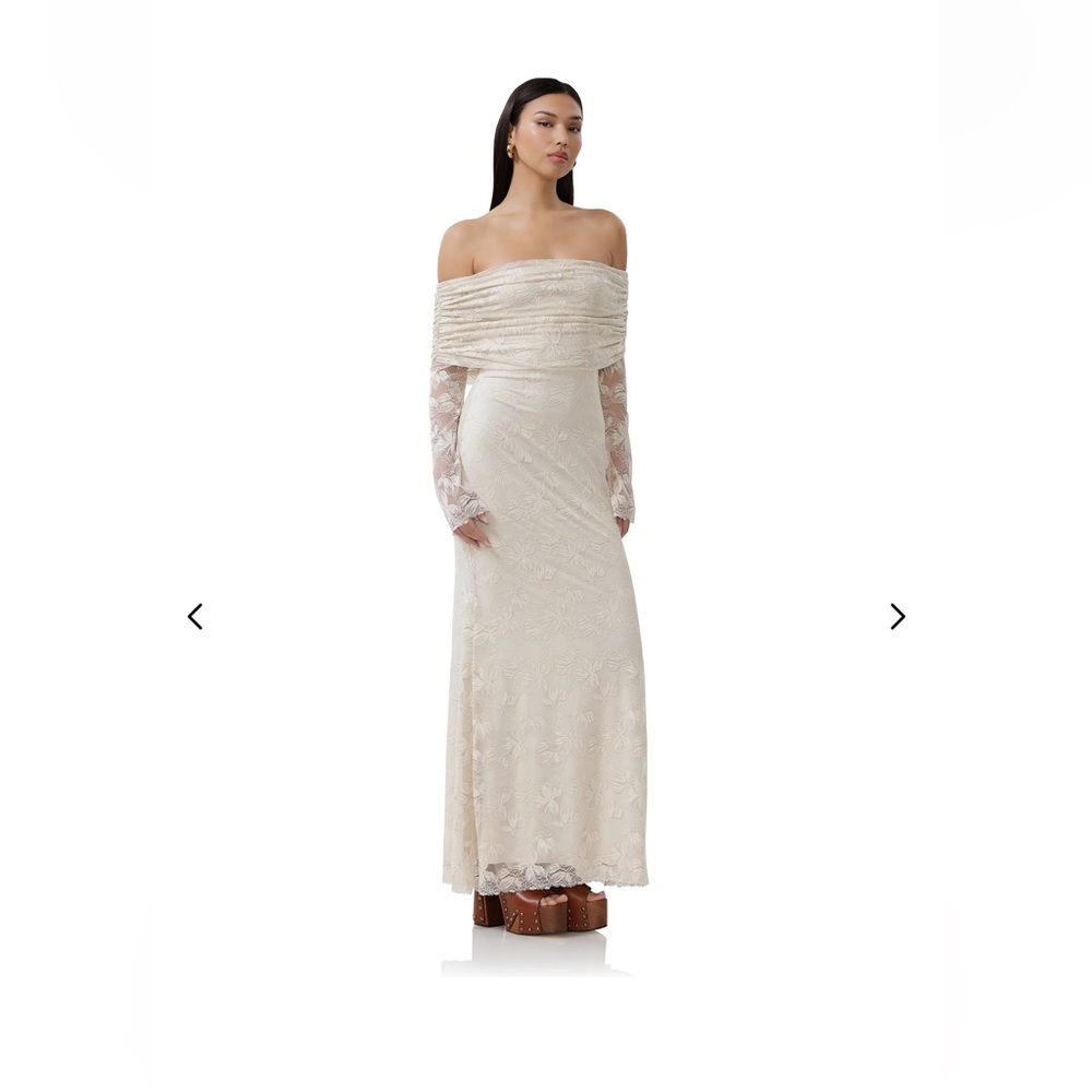 AFRM LONG-SLEEVE OFF-THE-SHOULDER MESH MAXI DRESS
